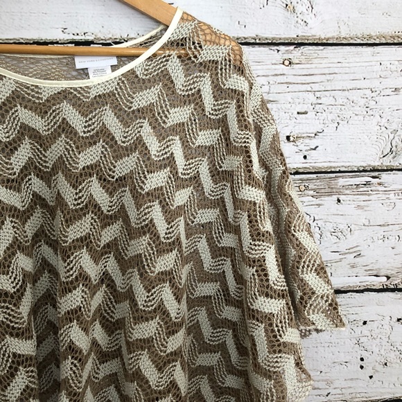 NY & Co knit white and beige poncho - Picture 2 of 5